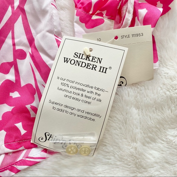 VINTAGE Crisp White & Pink Floral Blouse - Picture 6 of 6